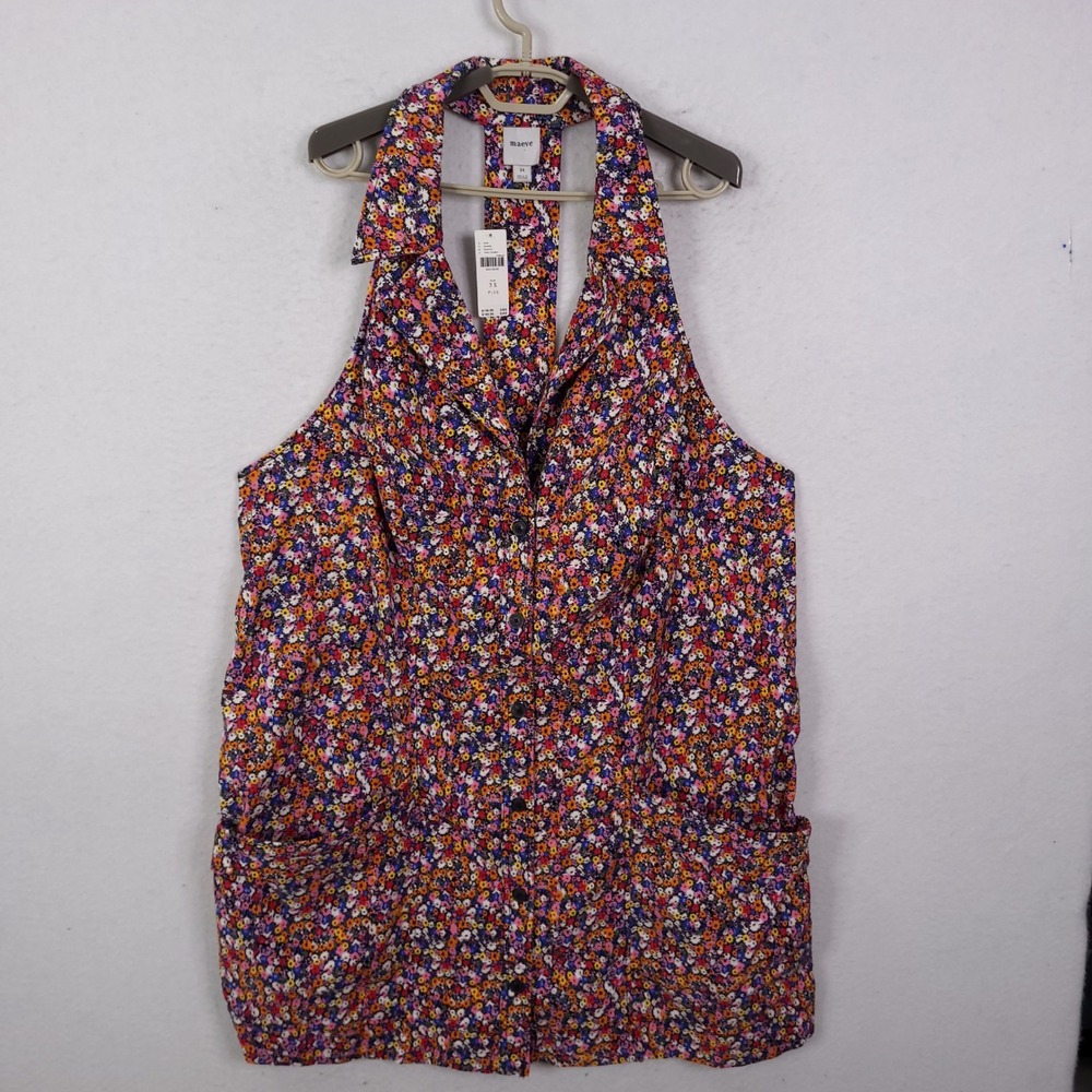 Maeve Halter Top Women 3X Pink Combo Floral Button Front Anthropologie NWT